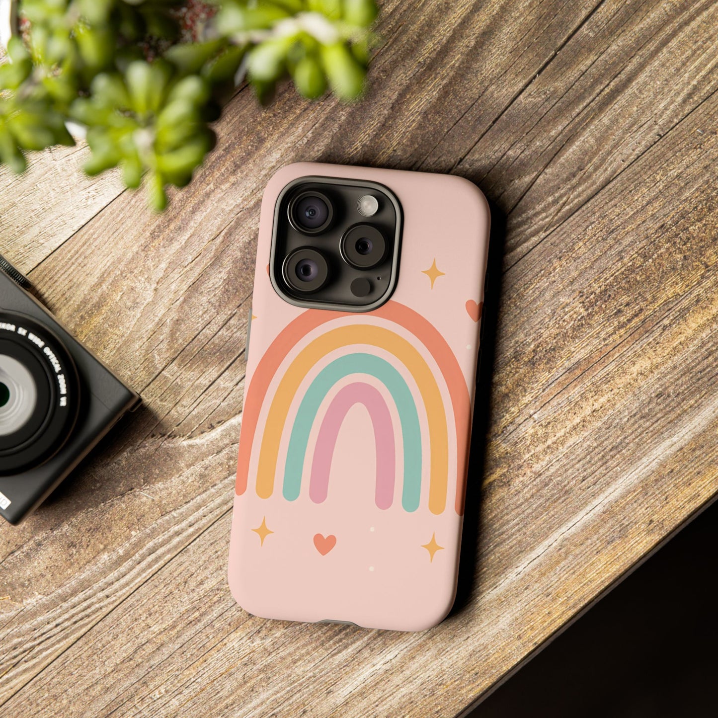 Pastel Rainbow Heart Phone Case – Cute Boho Aesthetic in Soft Pink