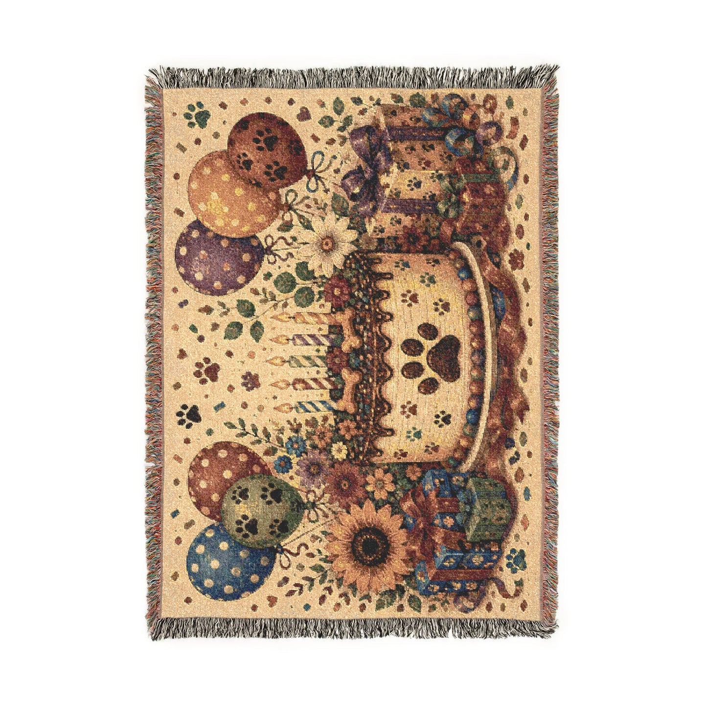 Birthday Paw Print Woven Blanket