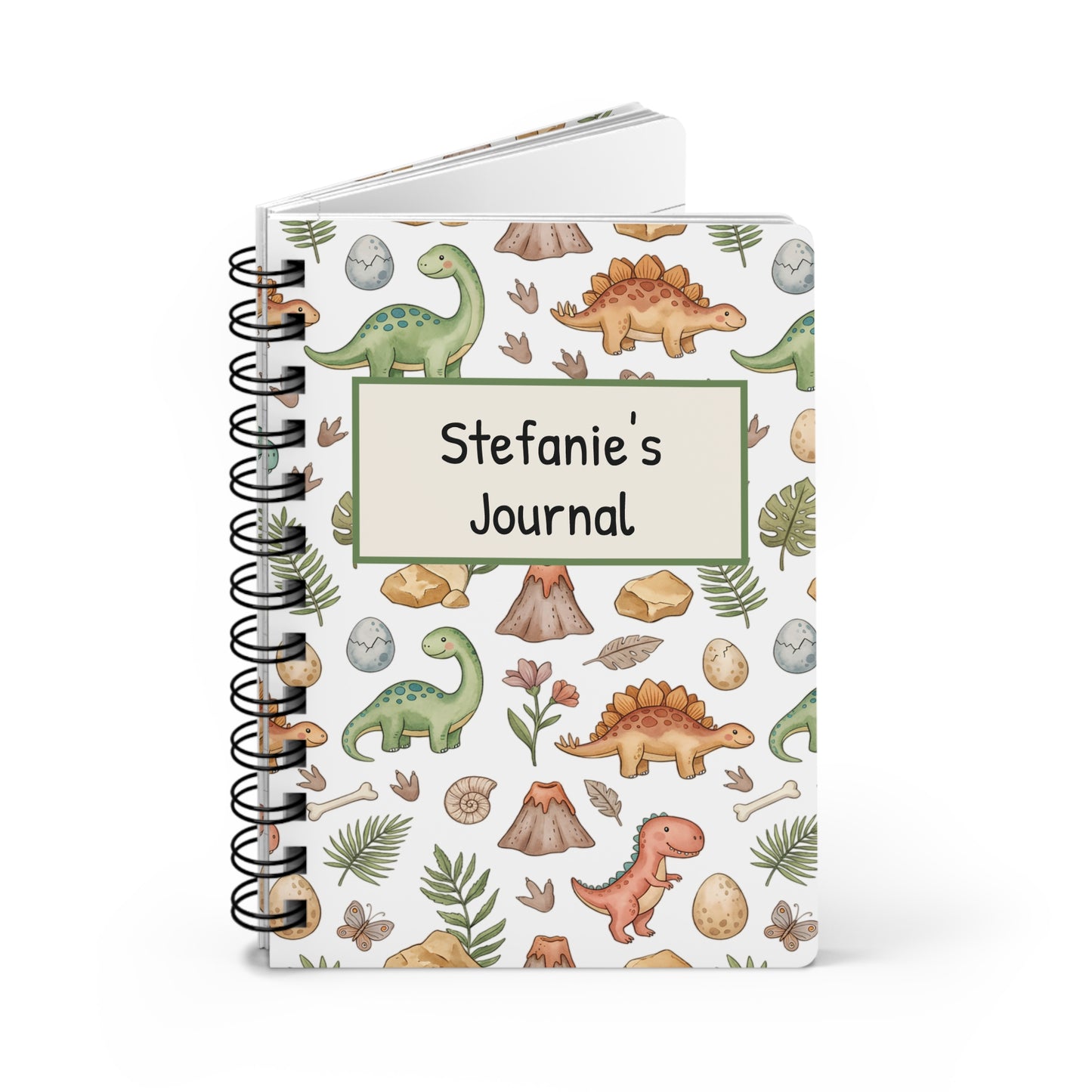 Personalized Dinosaur Spiral Journal – Cute Dino Kids Notebook