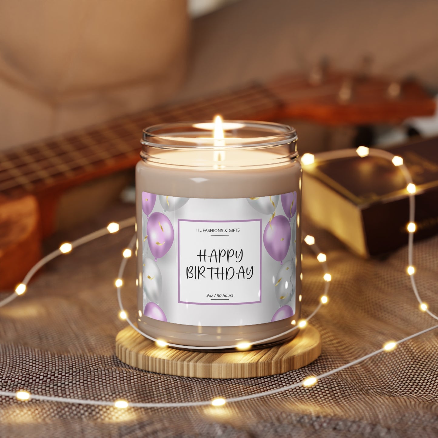 Happy Birthday Soy Candle - Purple Balloons