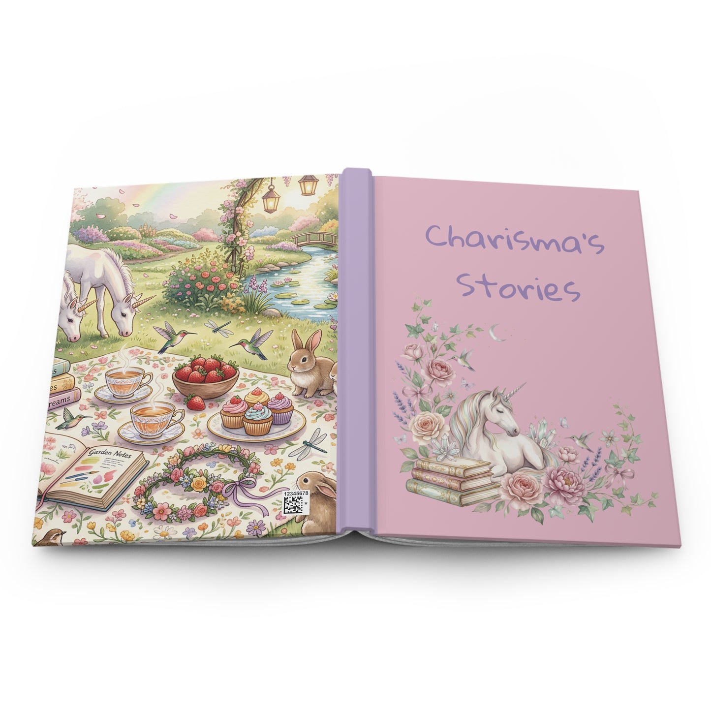 Personalizable Pink Unicorn Hardcover Journal — "Charisma’s Stories" Floral Fantasy Notebook for Kids & Writers