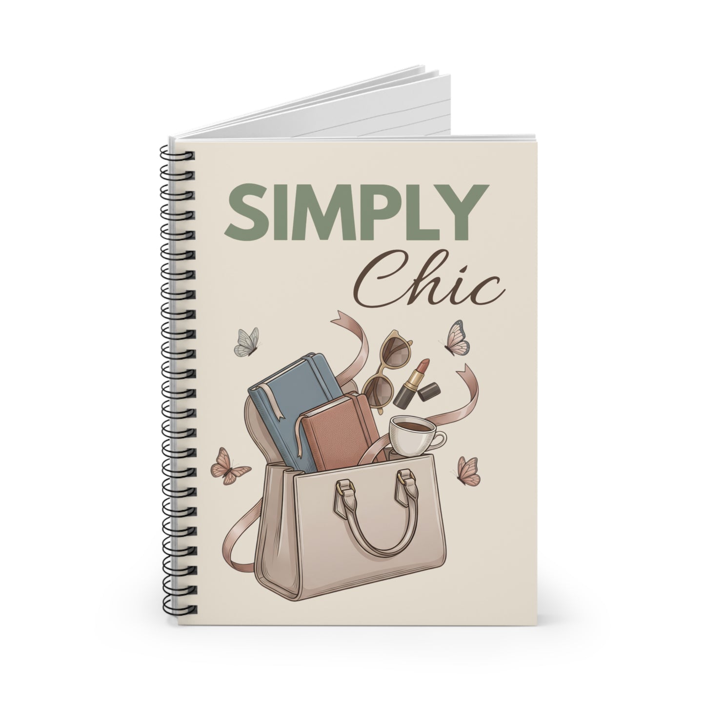 Simply Chic Spiral Notebook — Fashionable Tote Design, Ruled Journal for Stylish Notes & Gifts