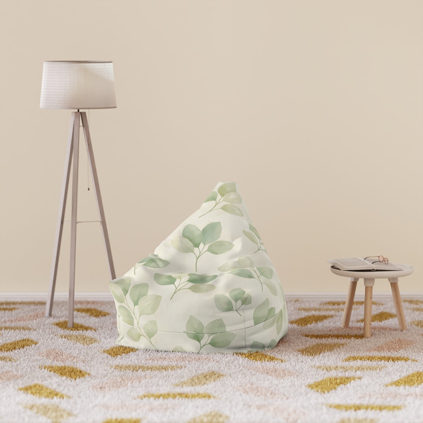 Botanical Leaf Bean Bag Cover — Soft Green Watercolor Foliage