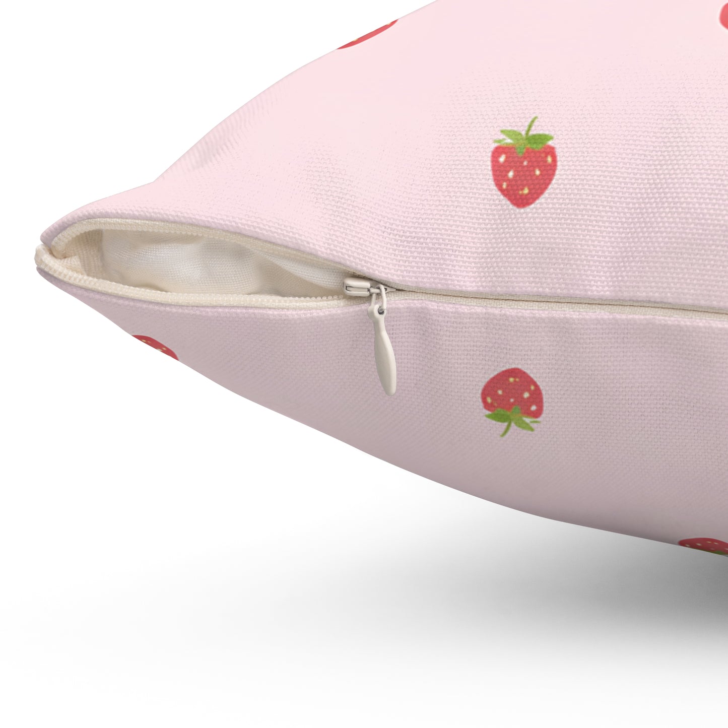 Strawberry Pattern Square Pillow — Pink Cute Fruit Accent Pillow