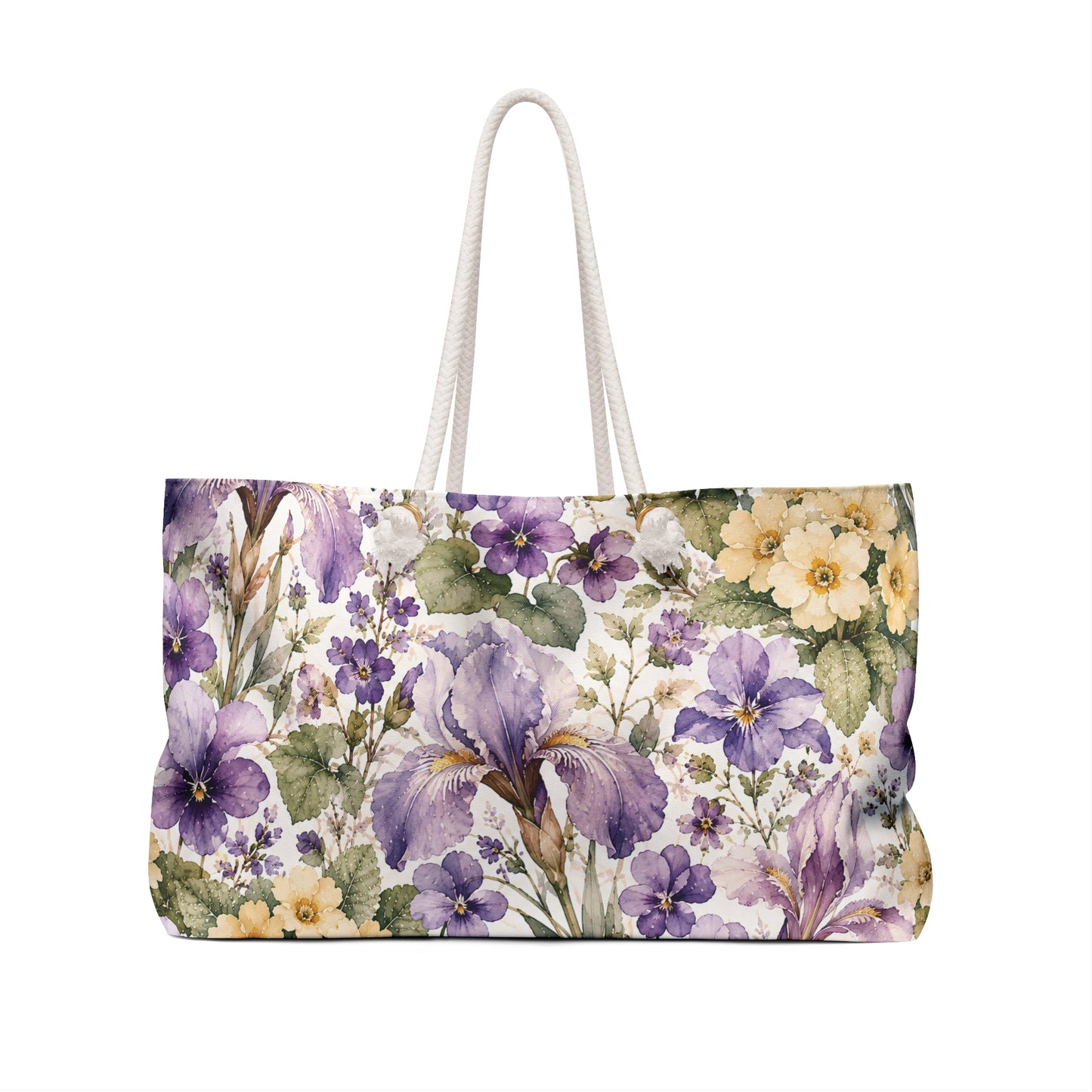 Floral Violets Weekender Bag — Purple & Yellow Watercolor Flower Travel Tote