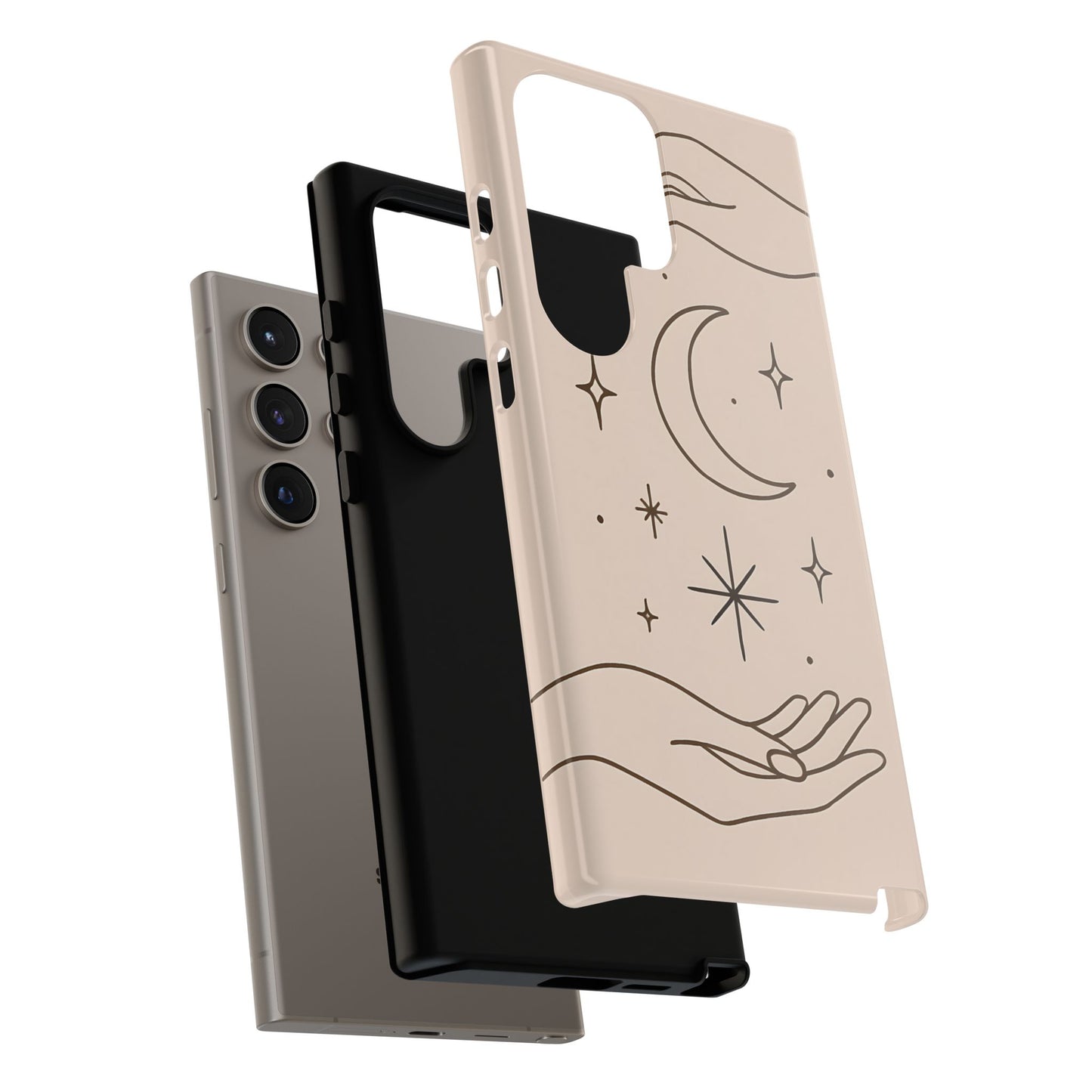 Mystic Minimalist Hands & Moon Phone Case – Celestial Line Art Design
