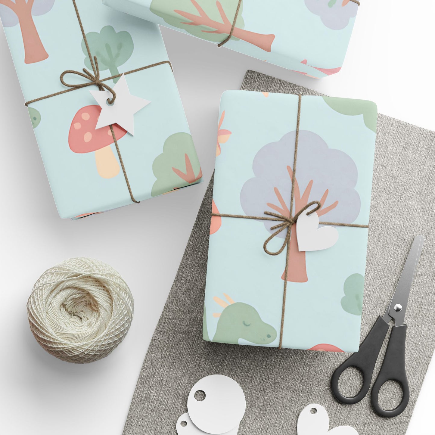 Whimsical Fairy Tale Wrapping Paper – Dragons, Fairies & Castles on Pastel Blue
