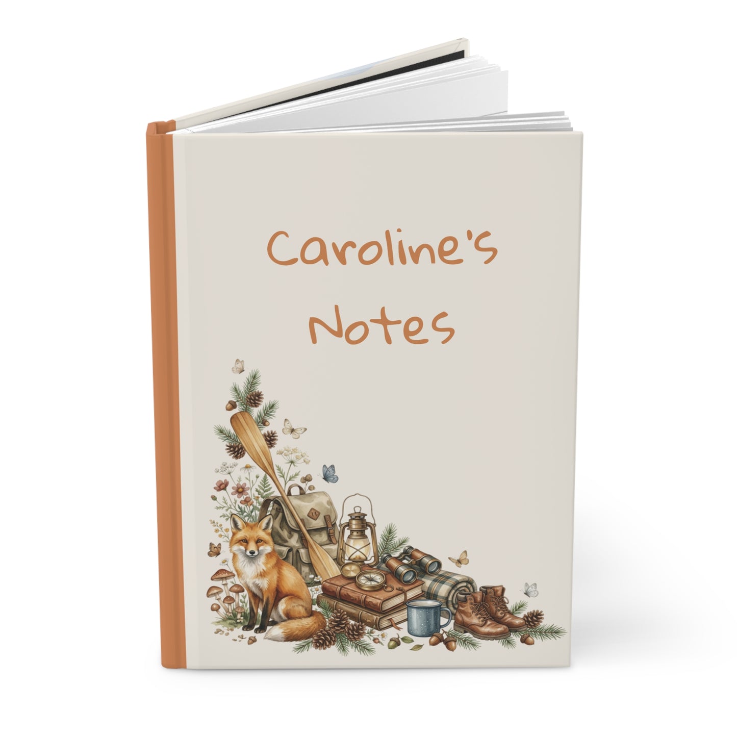 Camping Fox Hardcover Journal — Personalized ‘Caroline’s Notes’ Nature Notebook