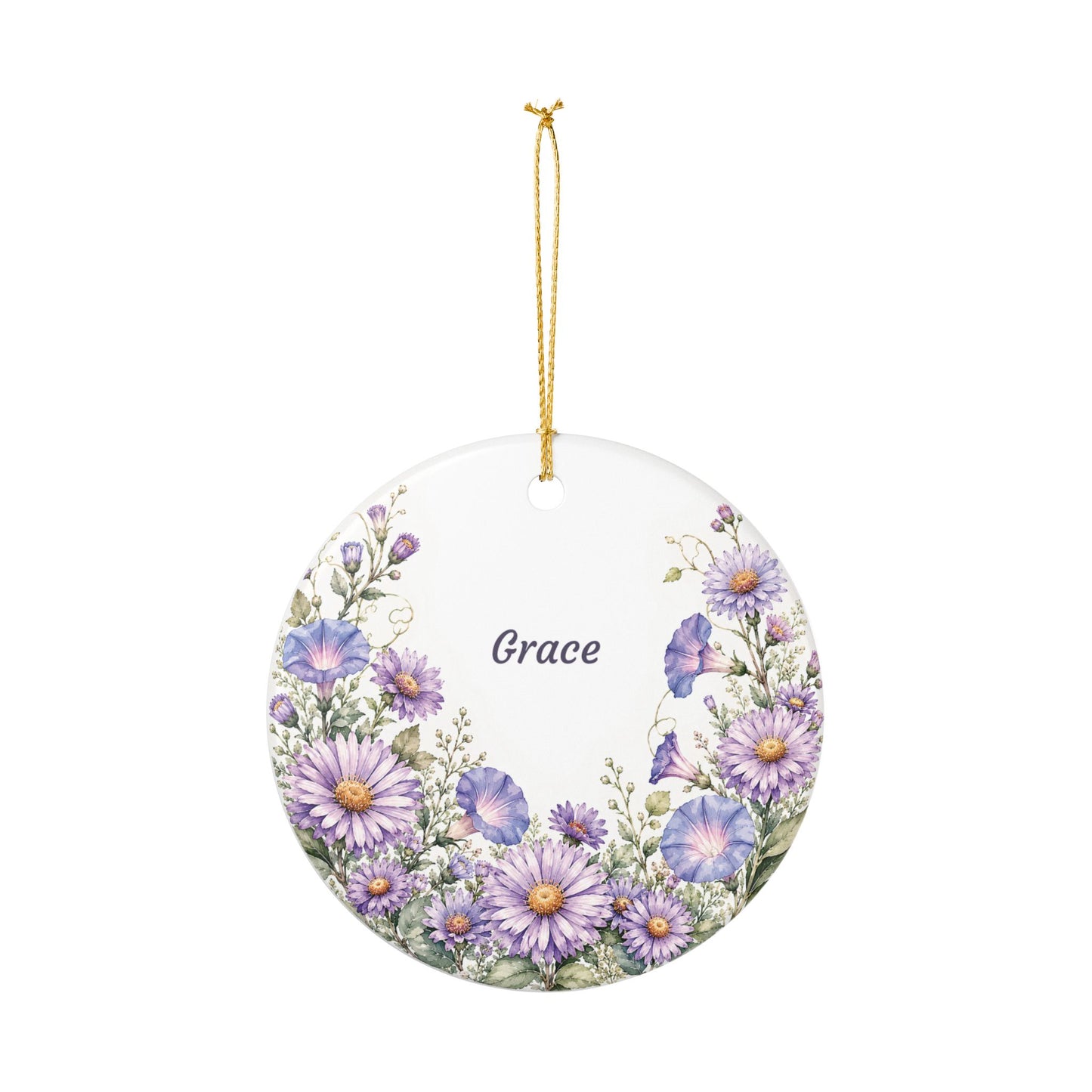 Ceramic Ornament — Personalized ‘Grace’ Purple Wildflower Decoration