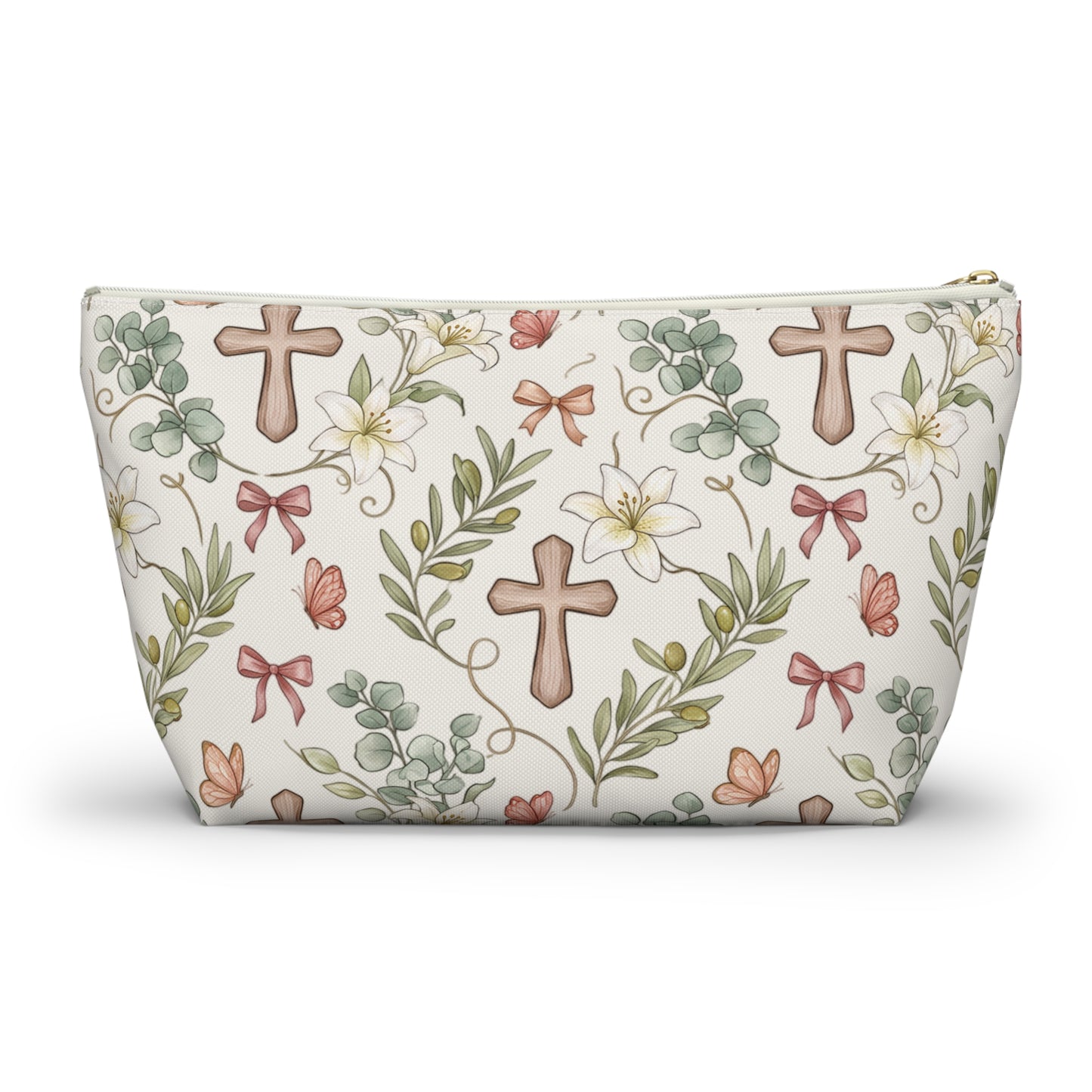 Floral Cross Accessory Pouch — T‑Bottom Makeup & Prayer Keepsake Bag