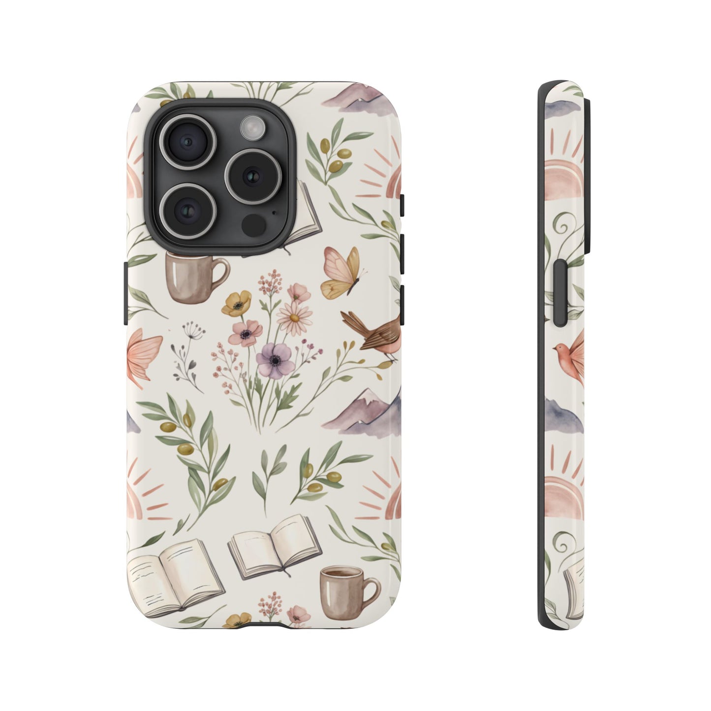 Floral Reading Phone Case — Cozy Books & Coffee Pattern Tough Case