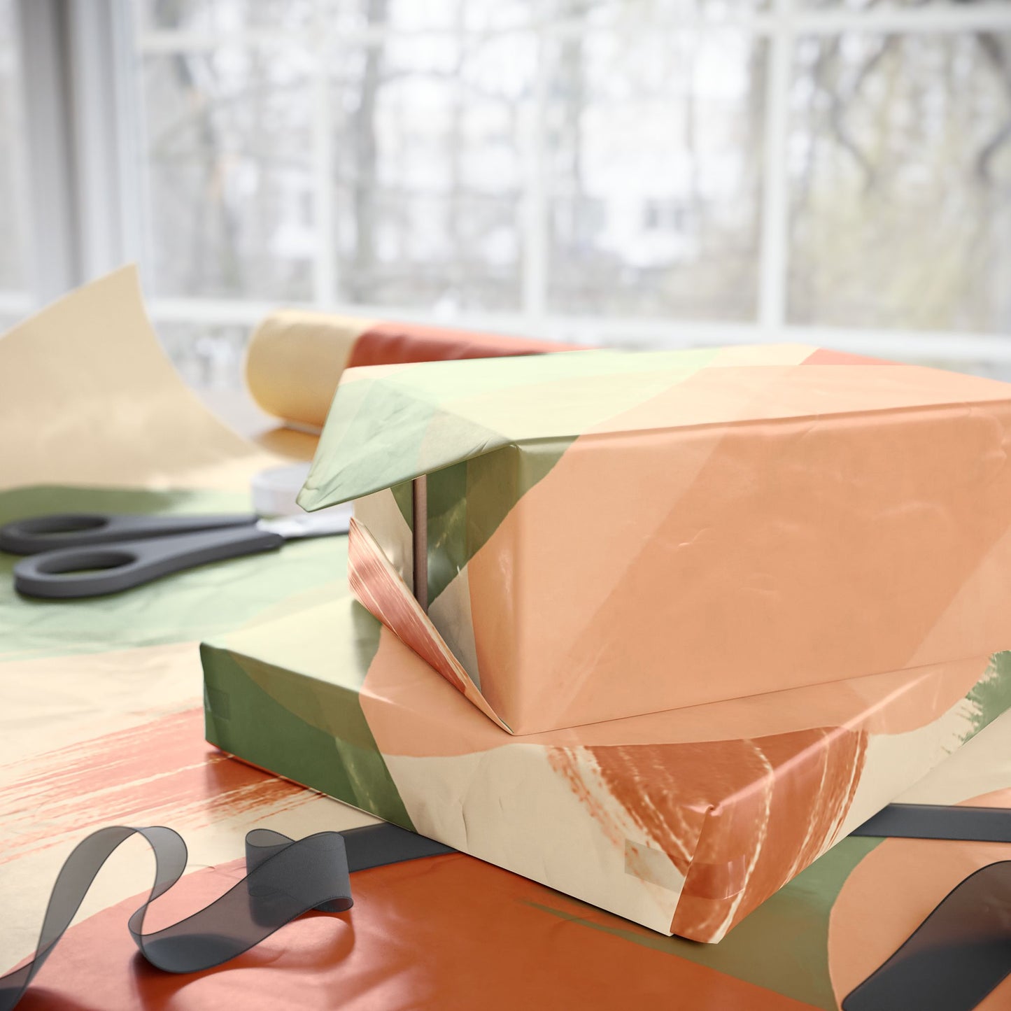 Modern Abstract Earth Tone Wrapping Paper – Terracotta, Sage & Peach Circles