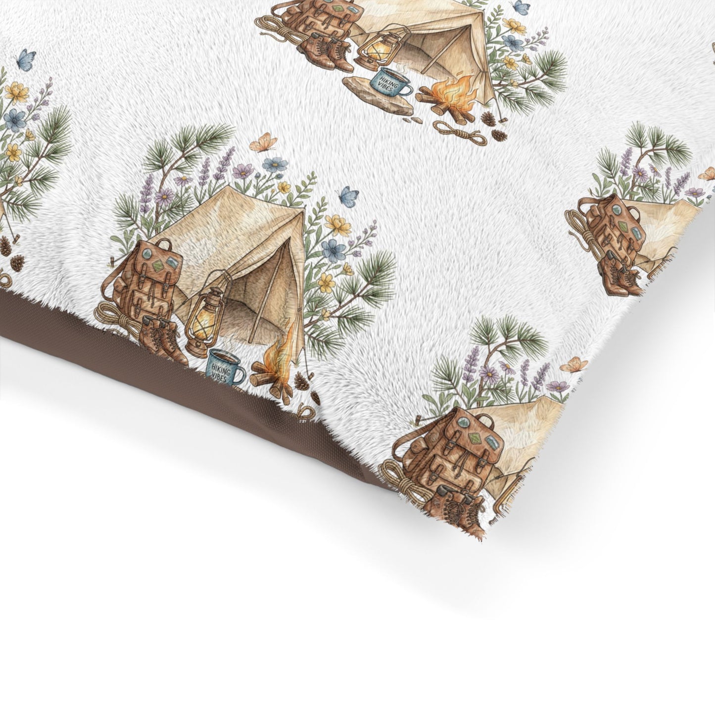 Camping Adventure Pet Bed – Outdoor Camping Pet Cushion – Rustic Woodland Pet Bed