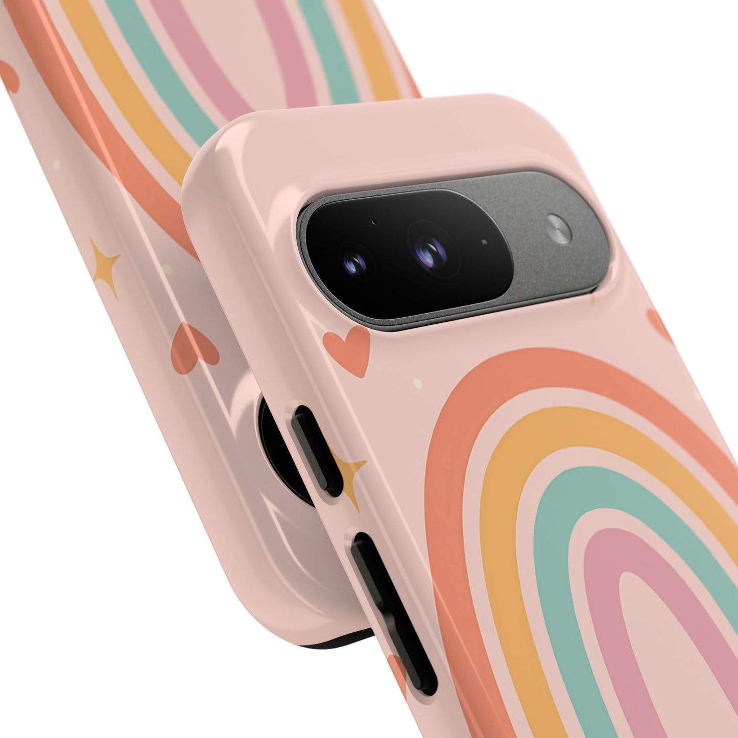 Pastel Rainbow Heart Phone Case – Cute Boho Aesthetic in Soft Pink