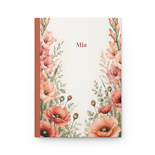 Floral Poppy Hardcover Journal — Personalized Name Option