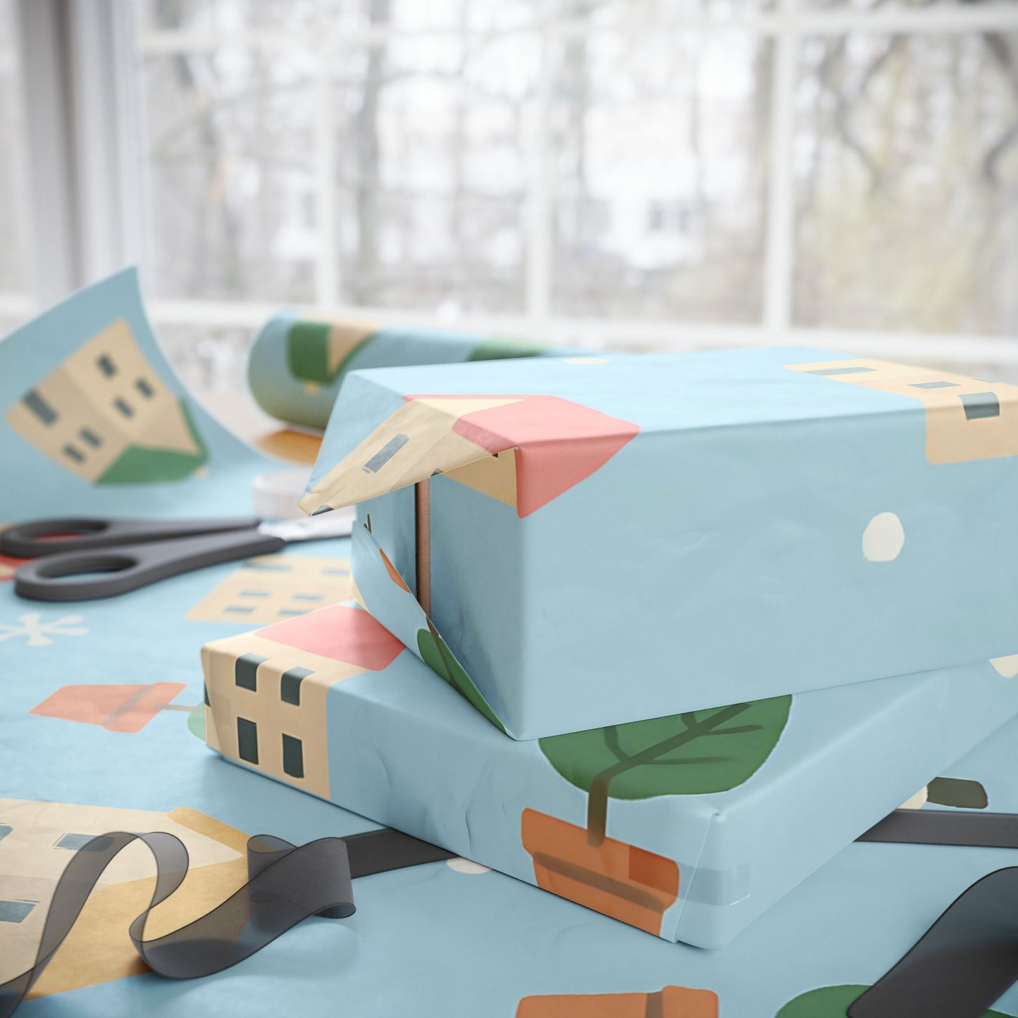 Whimsical Winter Village Wrapping Paper – Snowmen, Trees & Cozy Houses