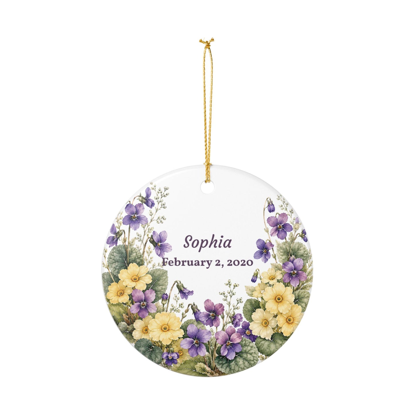Ceramic Ornament — Personalized Floral Name & Date Keepsake