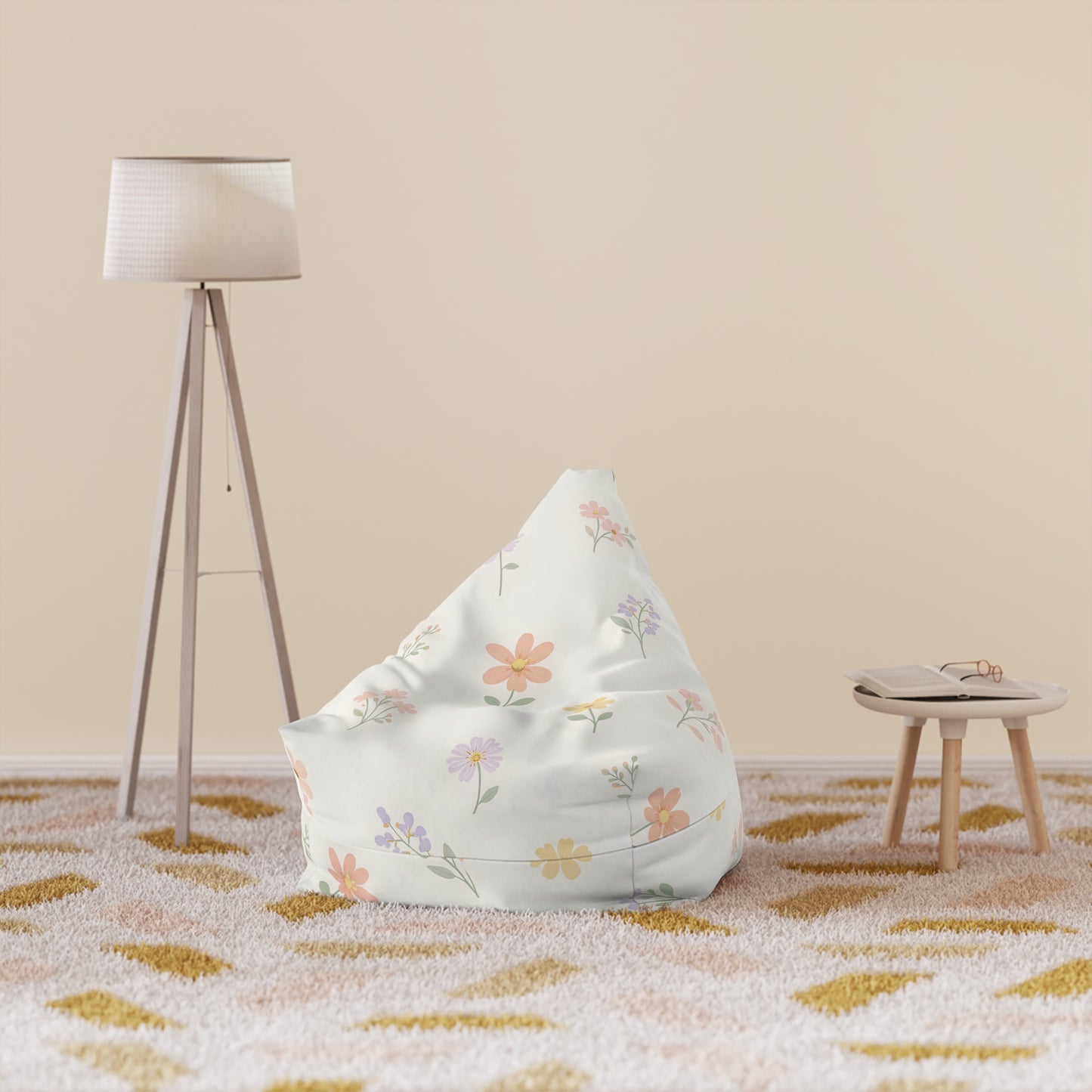 Floral Pastel Bean Bag Cover — Soft Spring Daisy Pattern
