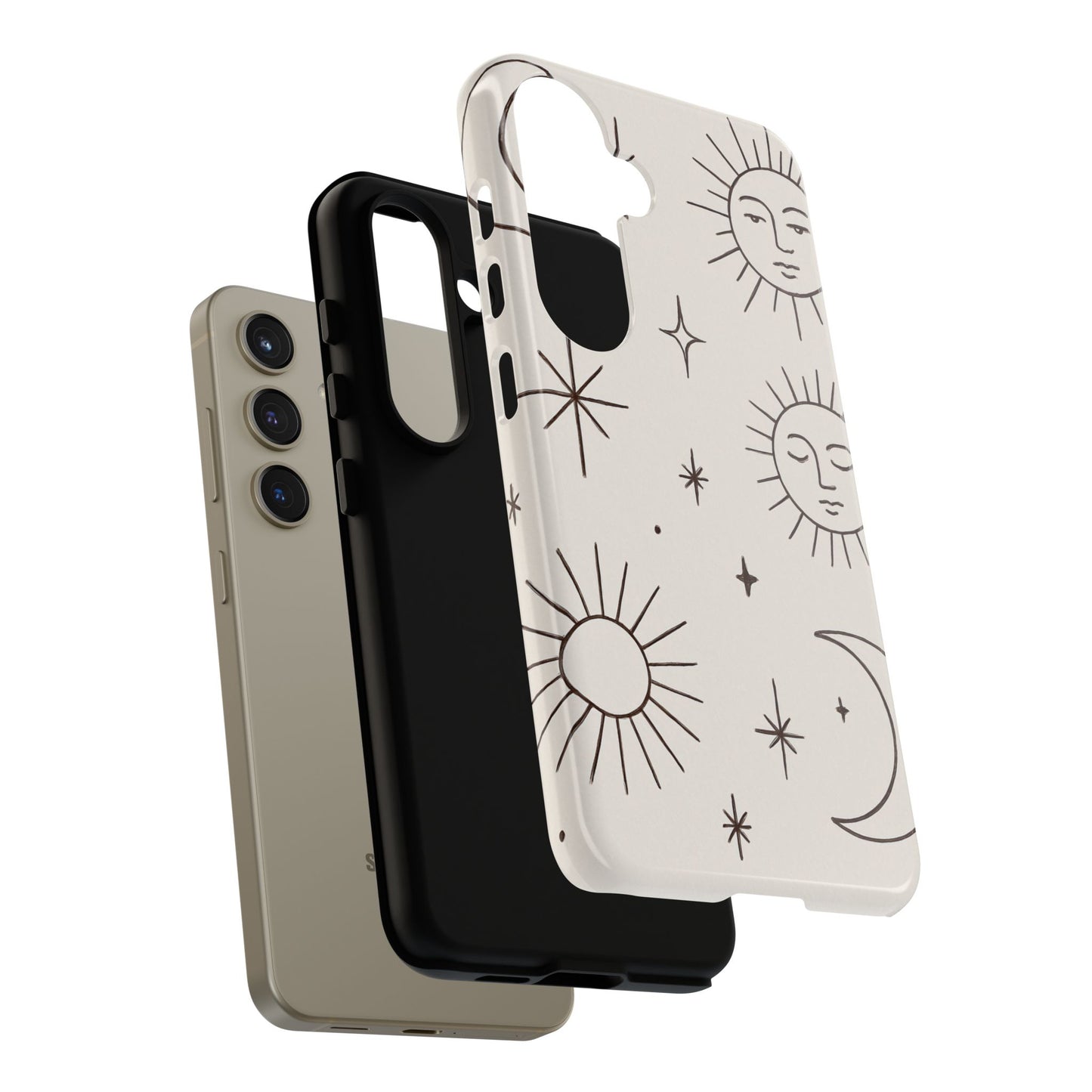 Celestial Moon & Sun Line Art iPhone Case – Minimalist Boho Cosmic Design