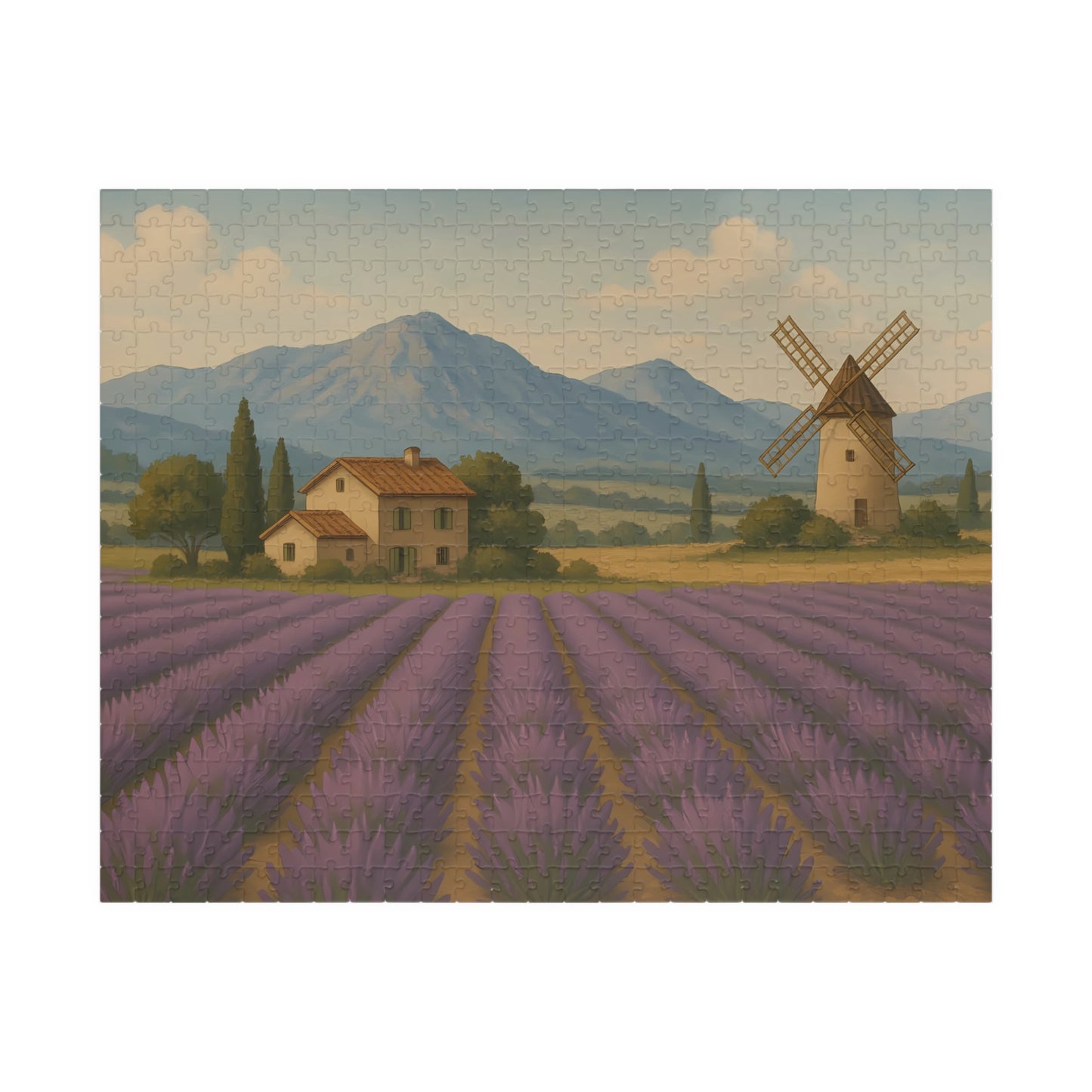 Lavender Fields & Windmill Jigsaw Puzzle – Countryside Farmhouse Scene