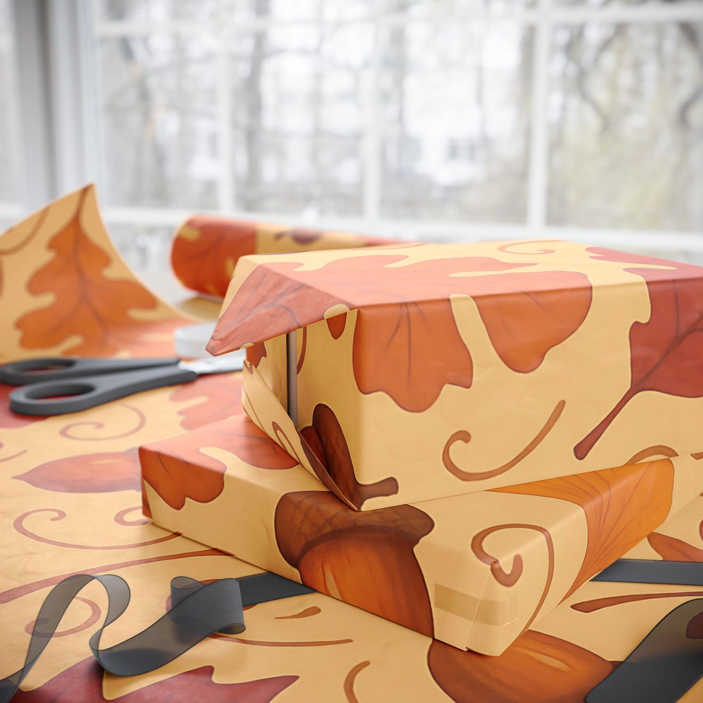 Autumn Leaves & Acorns Wrapping Paper – Fall Foliage Gift Wrap in Warm Earth Tones