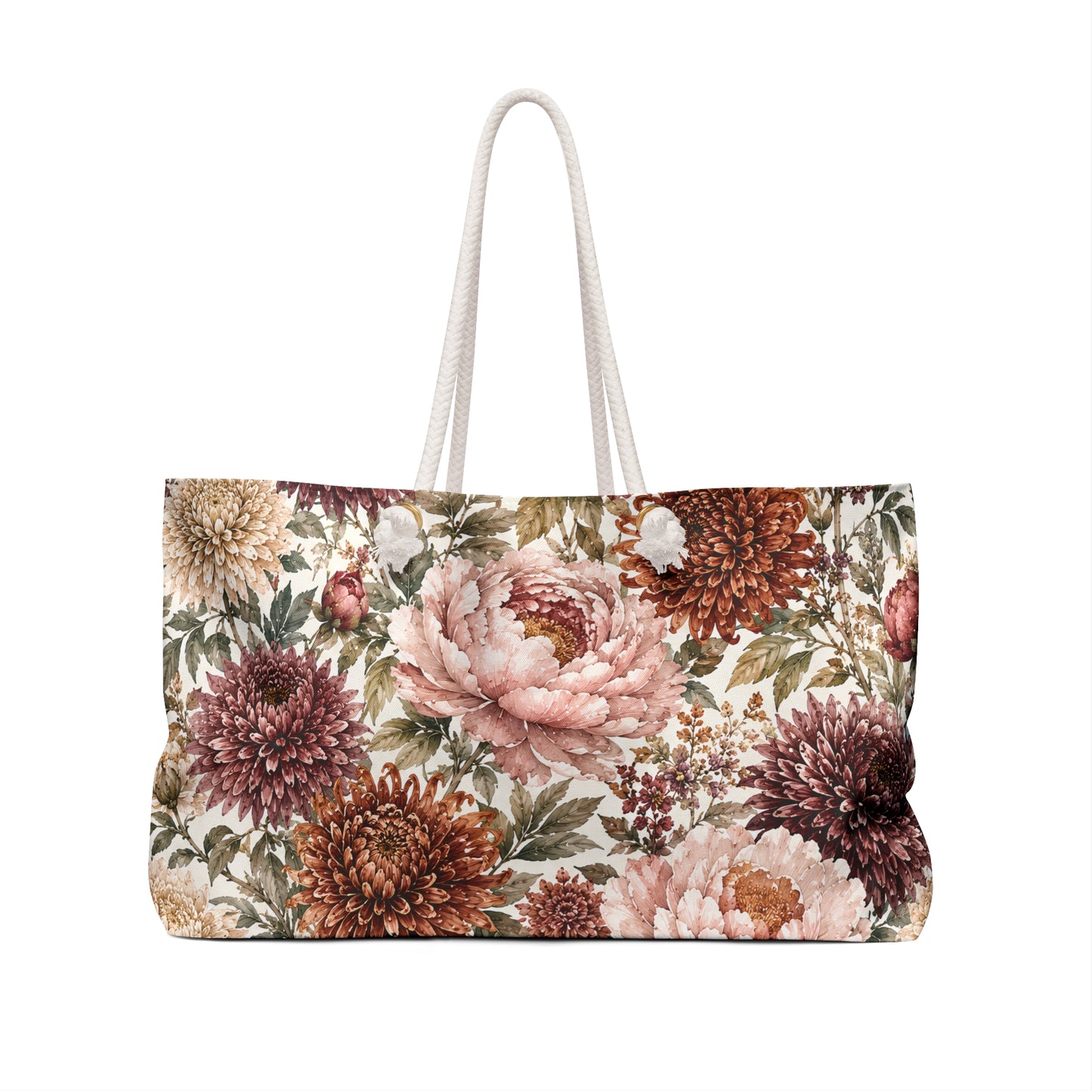 Floral Chrysanthemum Weekender Bag – Vintage Autumn Peony Travel Tote