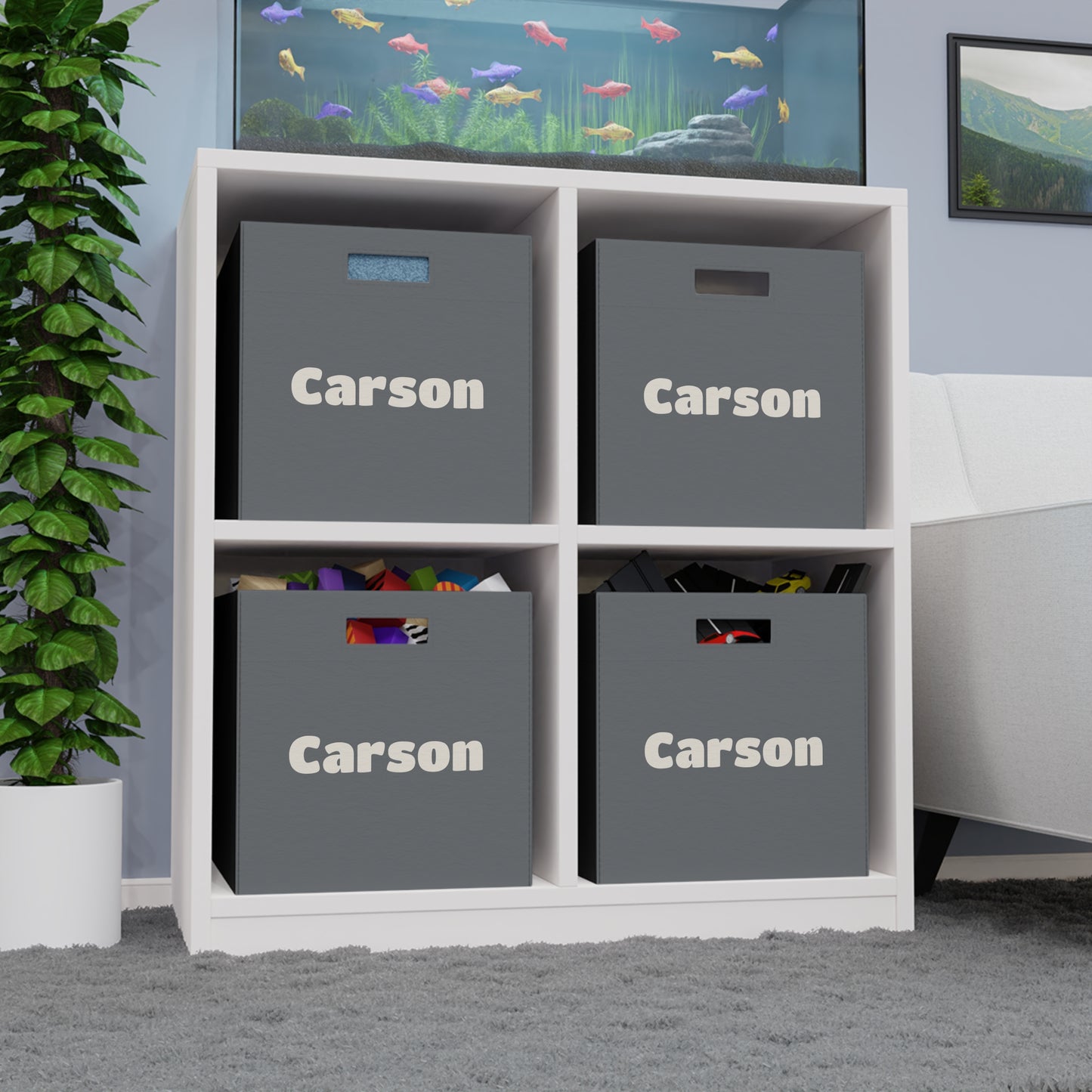 Personalized Felt Storage Box – Custom Name Gray Cube Organizer