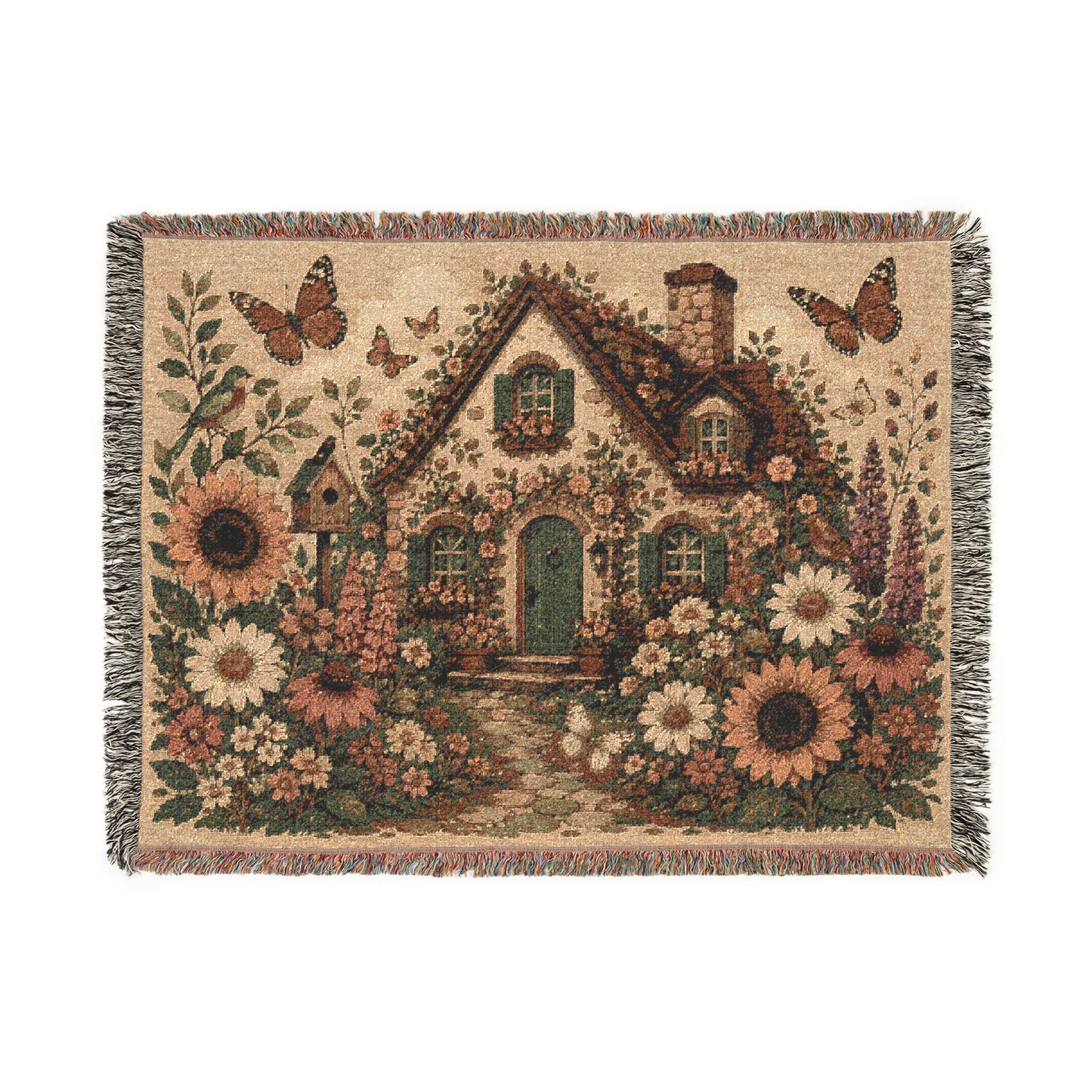 Cottage Garden Woven Blanket — Cozy Floral House Throw