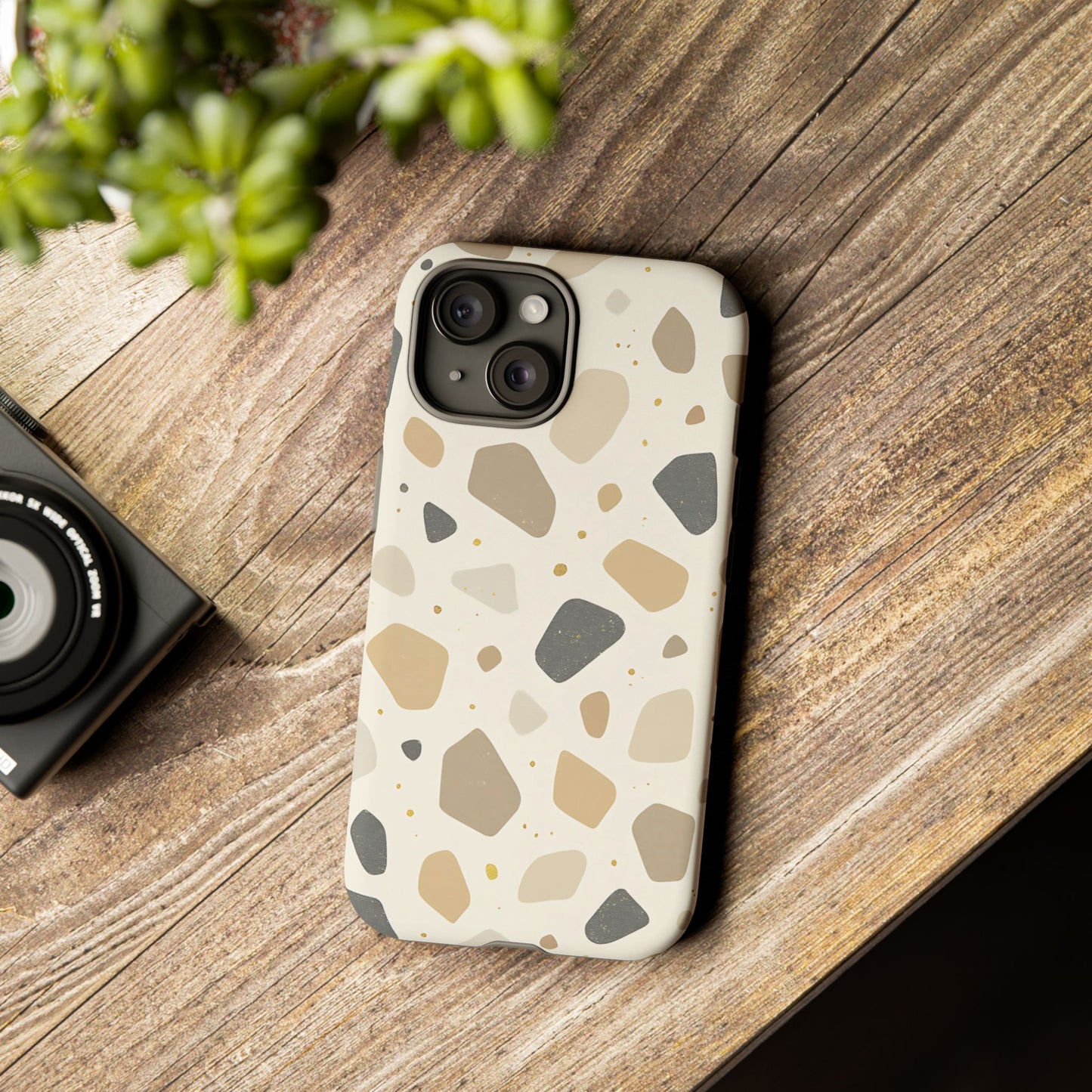 Neutral Terrazzo Pattern iPhone Case – Earthy Stone-Inspired Protective Cover