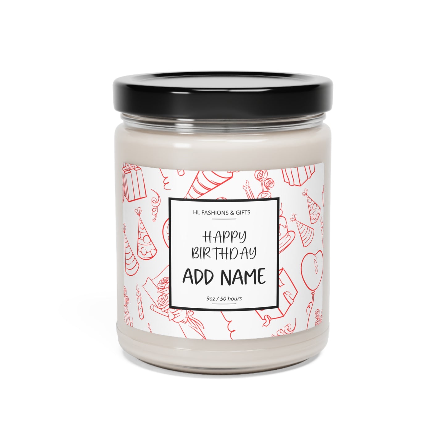 Custom Happy Birthday Soy Candle - Bright Red Label