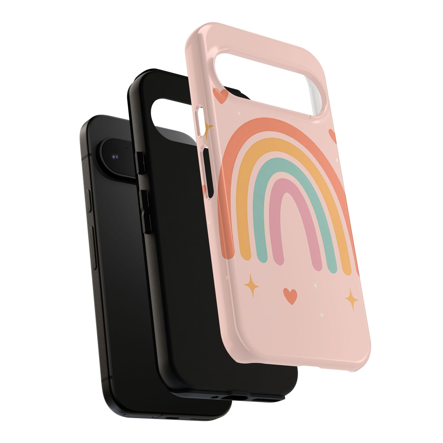 Pastel Rainbow Heart Phone Case – Cute Boho Aesthetic in Soft Pink