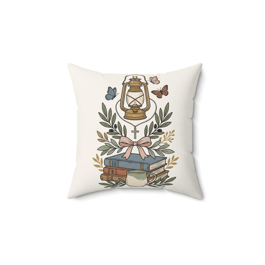 Christian Floral Lantern Pillow — Faith Cross Decorative Throw Pillow