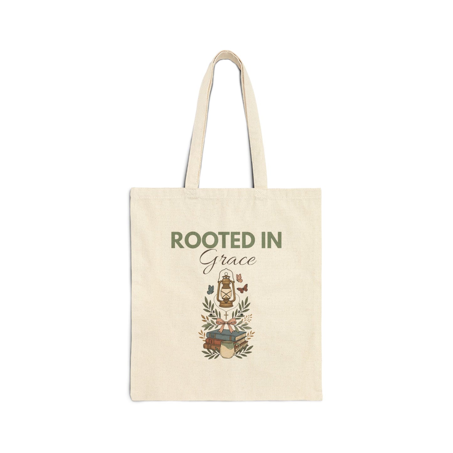 Rooted in Grace Canvas Tote Bag — Floral Faith Grocery & Market Shopper