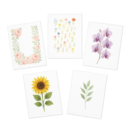 Floral Greeting Card Set – 5 Blank Note Cards with Envelopes, Watercolor Flower Designs