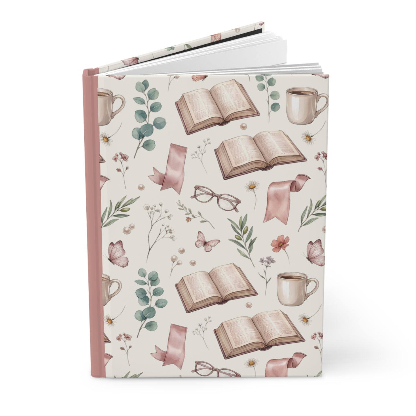Reading Journal — Hardcover Notebook with Cozy Book & Tea Pattern