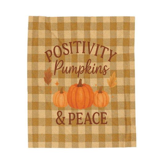 Positivity Pumpkins & Peace Velveteen Plush Throw Blanket – Autumn Cozy Farmhouse Decor
