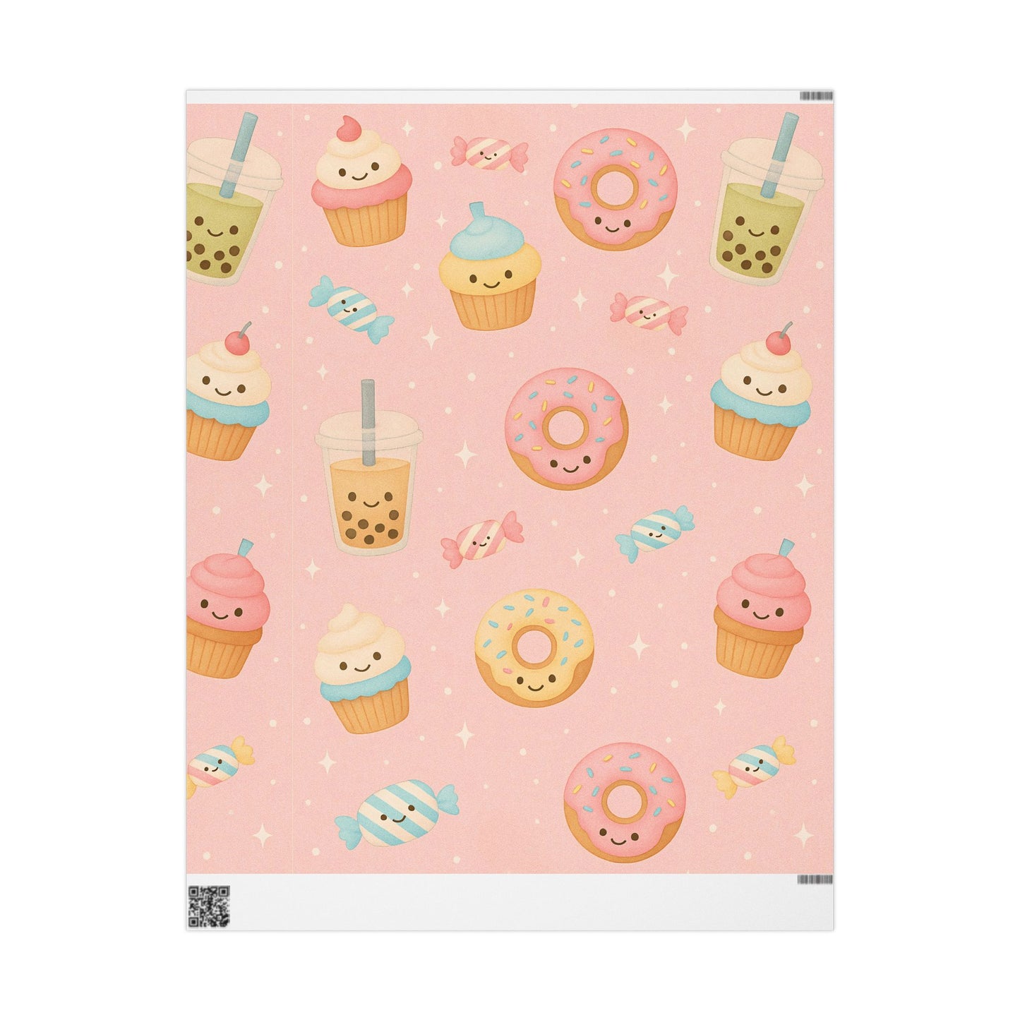 Sweet Treats Kawaii Wrapping Paper – Donuts, Boba, Cupcakes & Candy on Pink