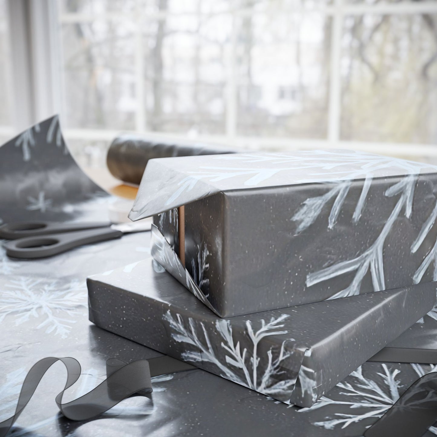 Gray Snowflake Wrapping Paper – Elegant Winter Holiday Gift Wrap