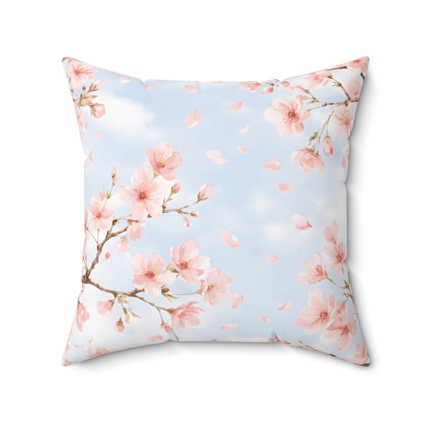 Cherry Blossom Square Pillow – Pastel Floral Decorative Throw Pillow