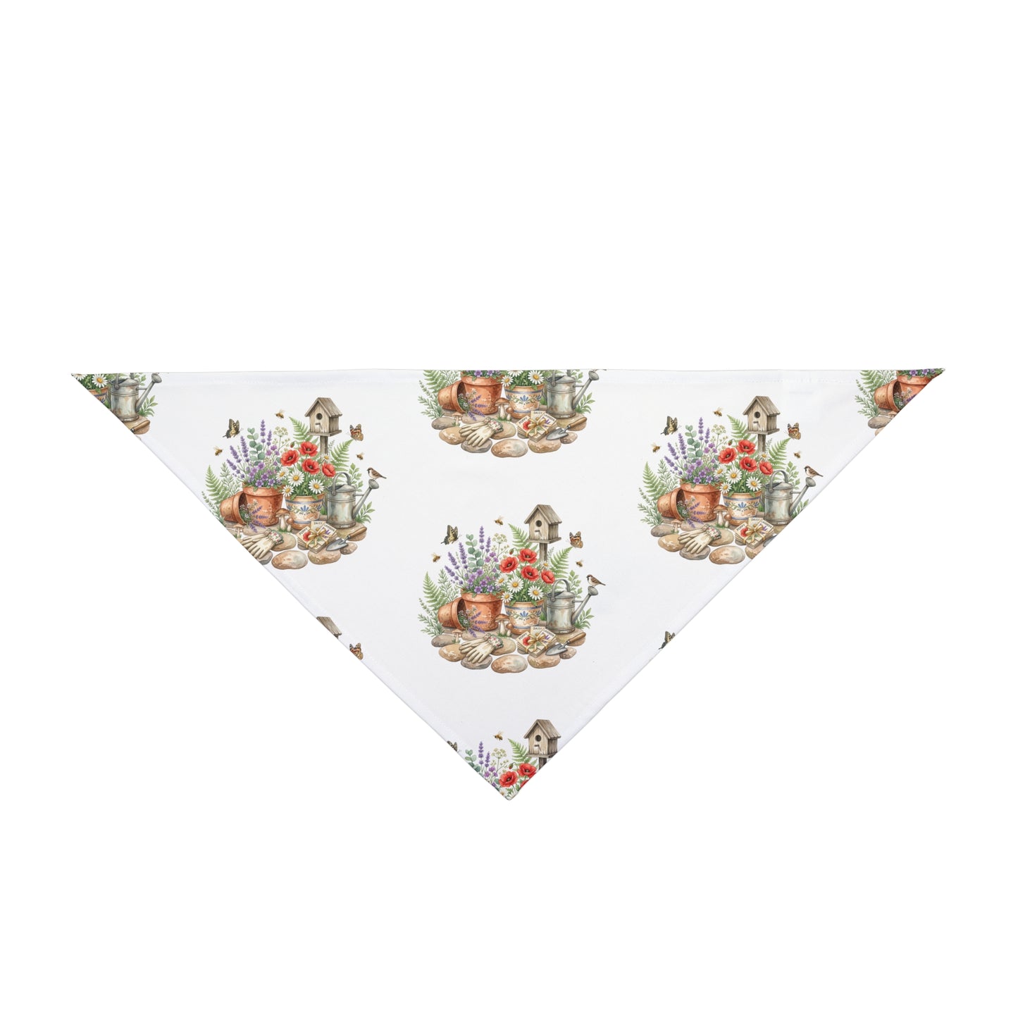 Floral Garden Pet Bandana — Watercolor Birdhouse & Potted Flowers
