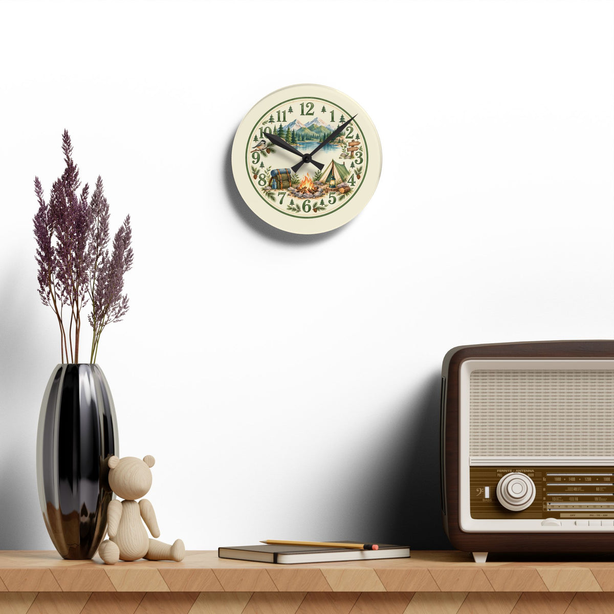 Rustic Camping Scene Acrylic Wall Clock