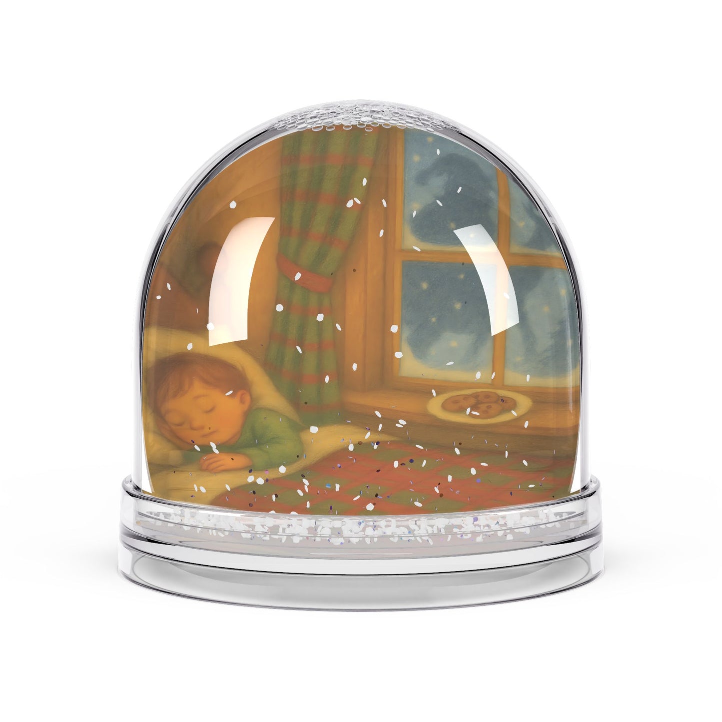 Waiting for Santa Snow Globe – Sleeping Child by the Window Holiday Scene