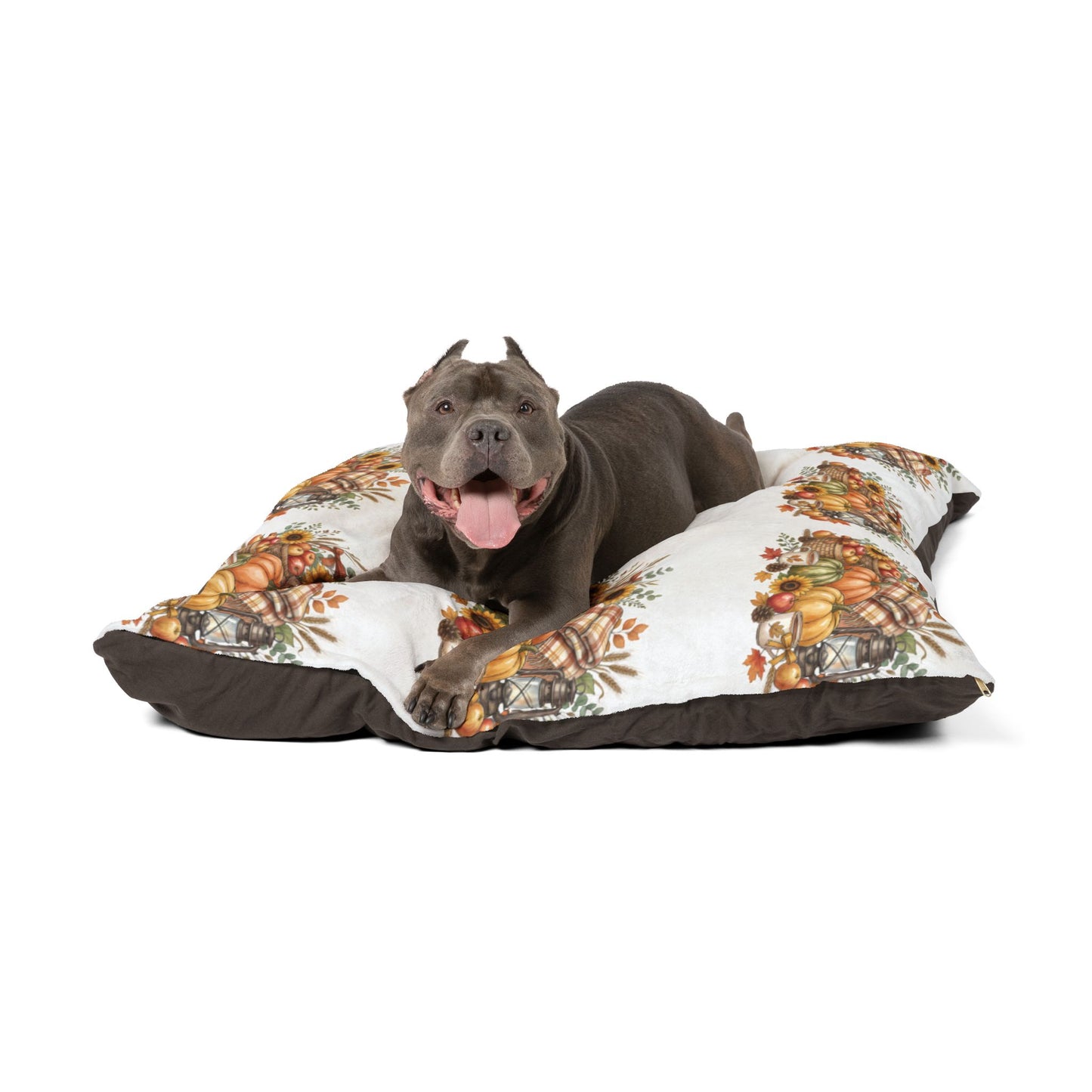 Autumn Harvest Pet Bed — Fall Pumpkin & Sunflower Dog Cushion