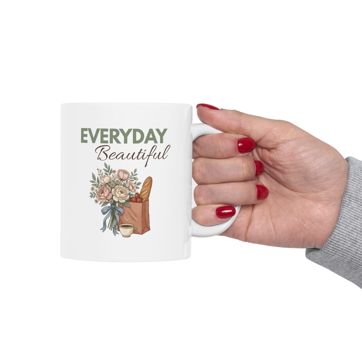 Everyday Beautiful Ceramic Mug – Floral Tote Illustration (11oz, 15oz)