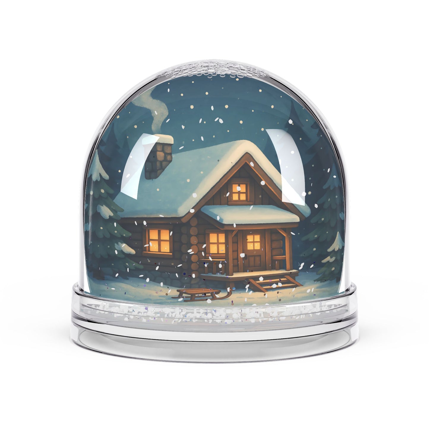 Cozy Cabin Snow Globe – Winter Holiday Decor with Falling Snow & Two-Sided Print