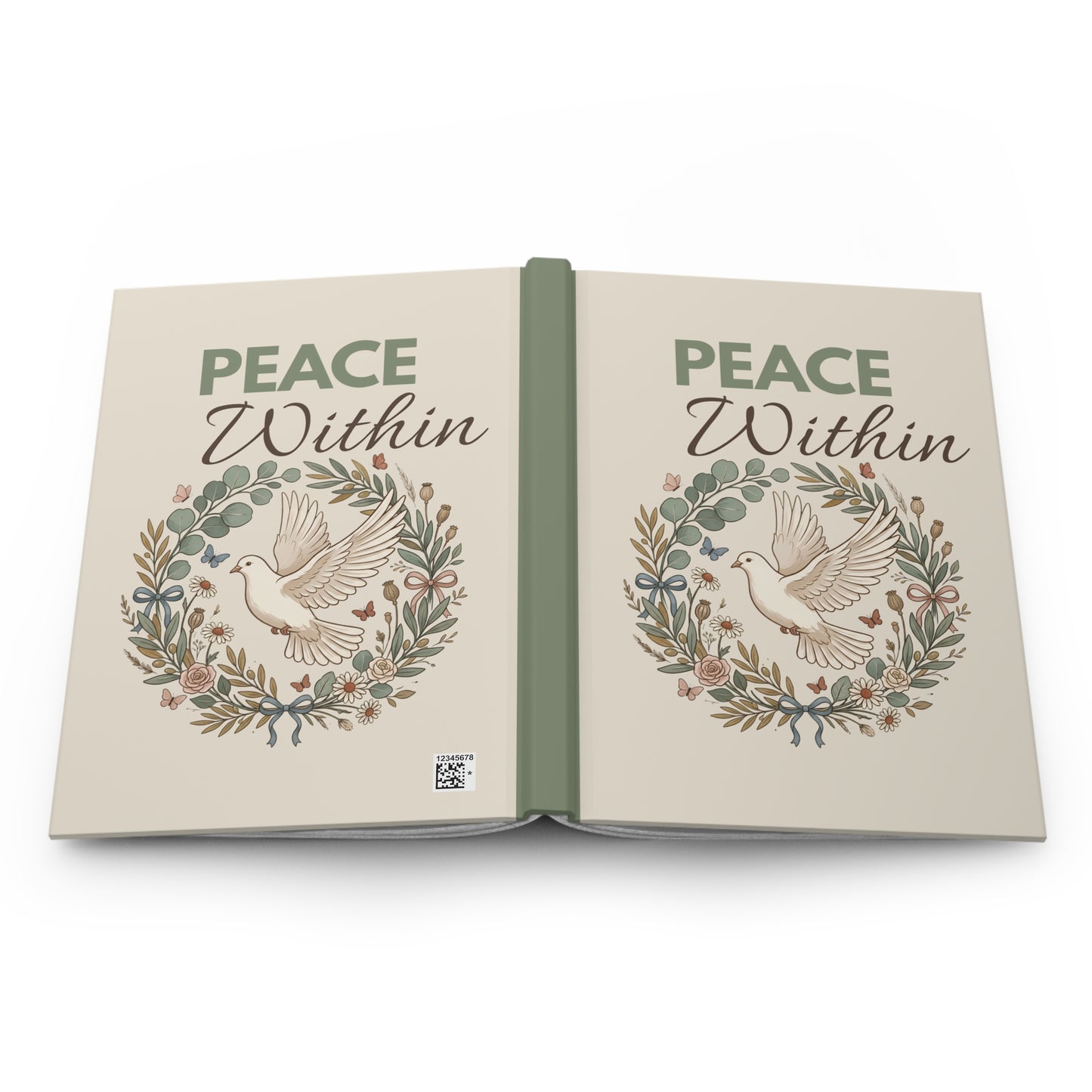 Peace Within Hardcover Journal — Dove & Floral Wreath Inspirational Notebook