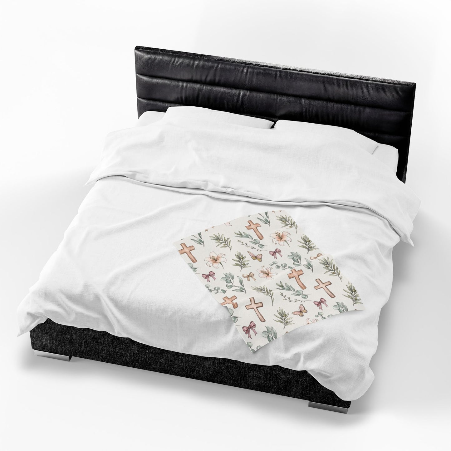 Floral Cross Baby Plush Blanket — Christian Nursery Velveteen Throw