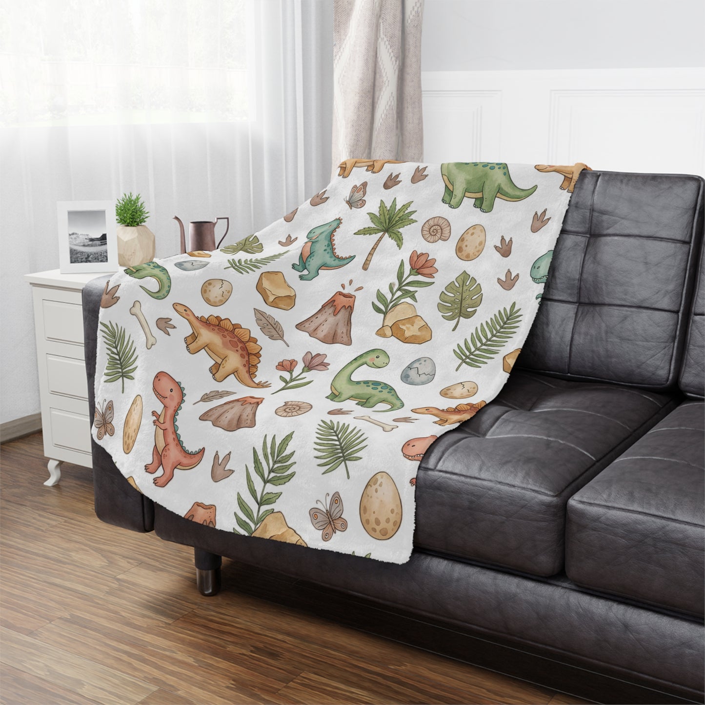 Dino Nursery Minky Blanket — Cute Watercolor Dinosaurs Baby Throw