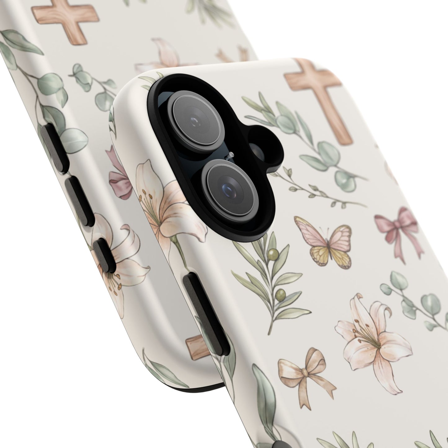 Floral Cross Tough Phone Case — Pastel Butterflies & Bows Christian Design
