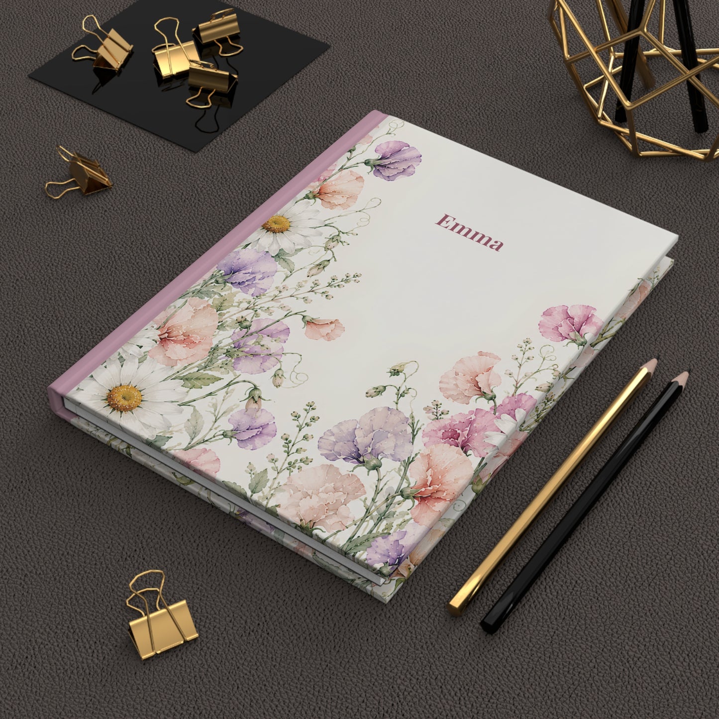 Personalized Floral Hardcover Journal — Watercolor Wildflower Notebook (e.g., "Emma")